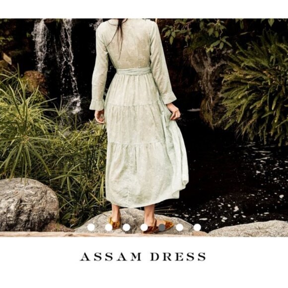 💕DOEN💕 Assam Dress Sweet Daisy Light Green Micro Floral Print Medium - NO BELT - Picture 4 of 16